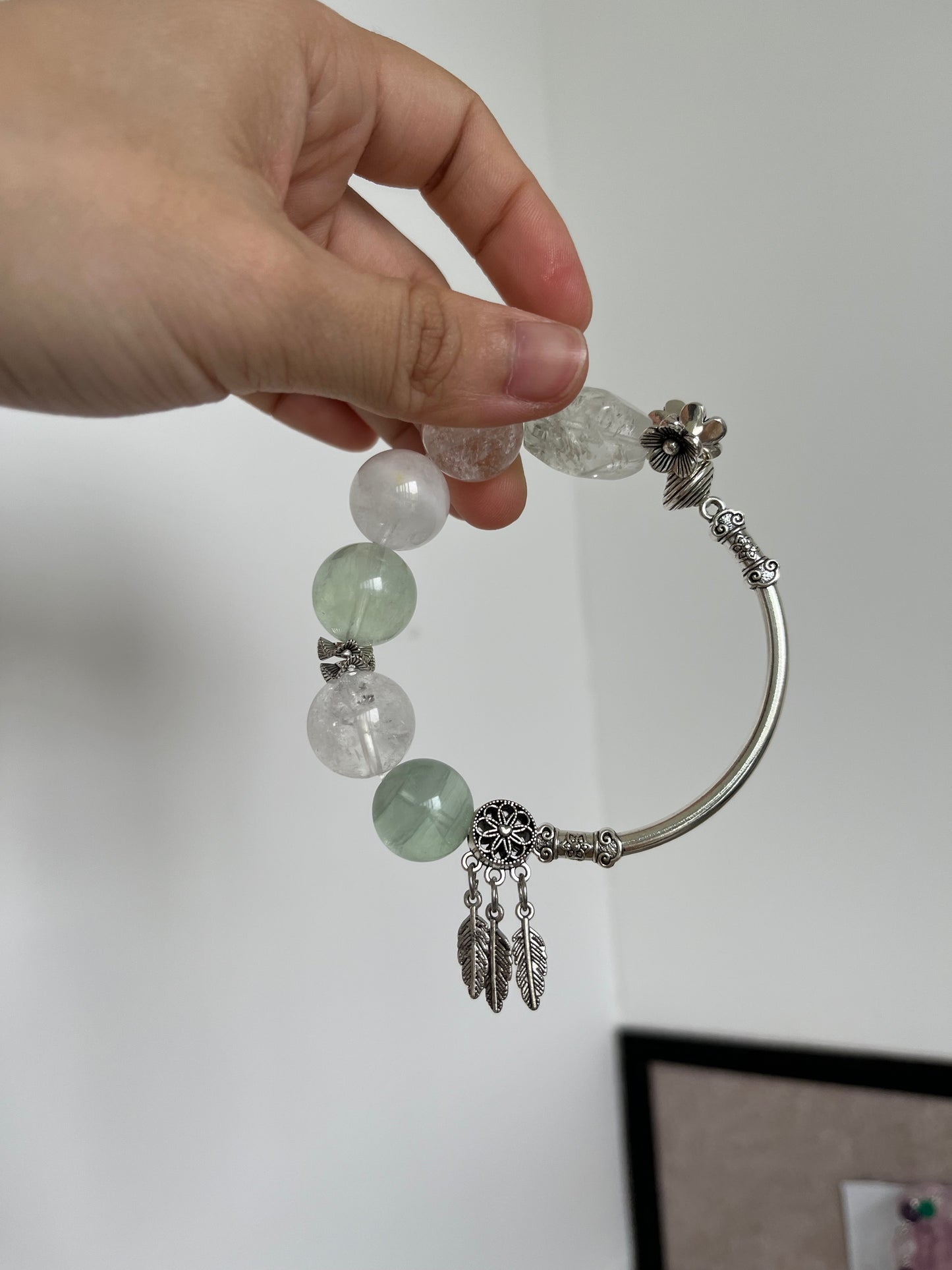Emerald Glade – White & Green Azeztulite Spiritual Forest Crystal Bracelet