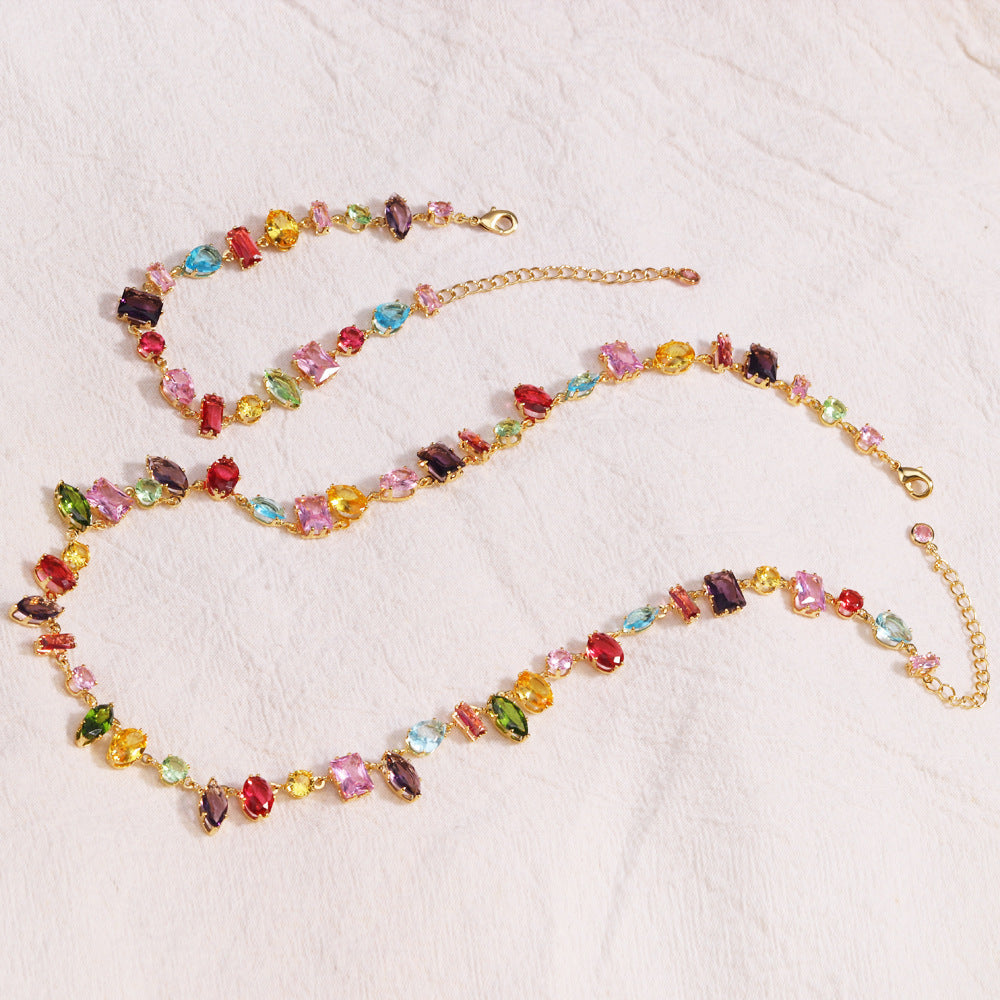 Sweet Candy - Gold Zircon Crystal Jewelry Set – Bracelet & Necklace, Adjustable Chain