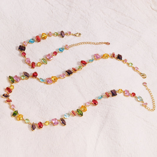 Sweet Candy - Gold Zircon Crystal Jewelry Set – Bracelet & Necklace, Adjustable Chain